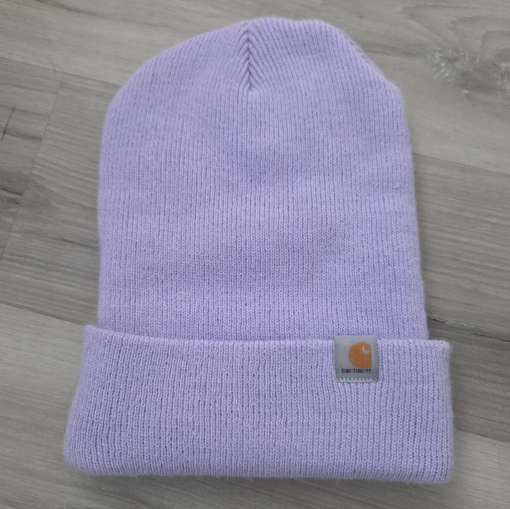 Carhartt Men’s Knit Insulated Cuffed Beanie One Size Lavender Spellout &‎ Logo